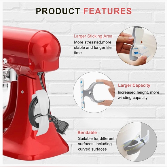 NEW! 3 Pack Cord Organizer for Appliance Cords, Upgrade Adhesive Appliance Cord - Picture 4 of 15